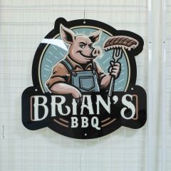 "Brian's BBQ" Custom LED Acrylic Sign with Cartoon Pig Mascot DLLS004