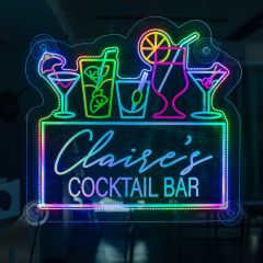 "Claire's Cocktail Bar" Custom Multi-Color LED RGB Sign DLLS002