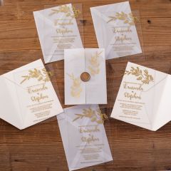 Clear Acrylic Gold Foil Botanical Wax Seal NFC Wedding Invitation DNFI007