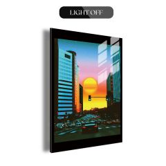 Cyberpunk Sunset City Street Vertical LED Acrylic Wall Art DLPG016