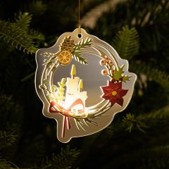 LED Christmas Candle Wreath Ornament - Festive Poinsettia & Holly Decoration DLGS48