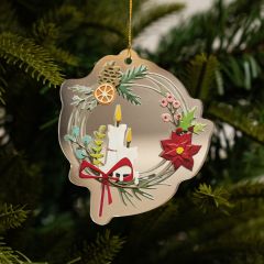 LED Christmas Candle Wreath Ornament - Festive Poinsettia & Holly Decoration DLGS48