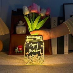 "Happy Birthday" Mason Jar LED Light-Up Vase & Table Centerpiece DLZX001