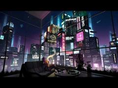 Future Megacity Panoramic Floor-to-Ceiling Window Apartment 4K Wallpaper DWPL005