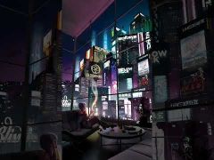 Future Megacity Panoramic Floor-to-Ceiling Window Apartment HD Mobile Wallpaper MWPL005