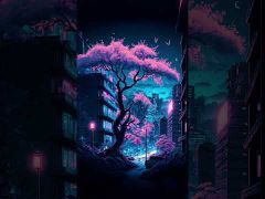 Cyberpunk Fantasy Glowing Cherry Blossom Tree HD Mobile Lock Screen MWPL006