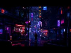 Cyberpunk Rainy Night Neon Street Lonely Walker 4K Wallpaper DWPL008