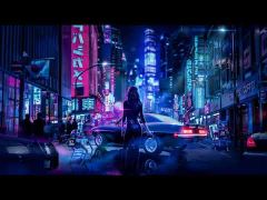 Futuristic Cyberpunk Street Night with Heroine and Retro Car 4K Desktop Wallpaper DWPL011