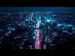 Epic Aerial Night View of Neon Megacity Skyline 4K Desktop Wallpaper DWPL013