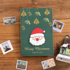 Cheerful LED Santa Claus Christmas Card - Green Background & Festive Decorations DLCC009