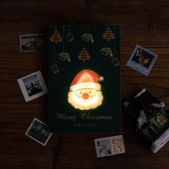 Cheerful LED Santa Claus Christmas Card - Green Background & Festive Decorations DLCC009