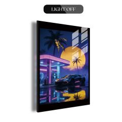 Neon Retrowave Sunset Gas Station LED Luminous Acrylic Wall Art DLPG020
