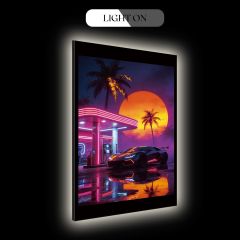 Neon Retrowave Sunset Gas Station LED Luminous Acrylic Wall Art DLPG020