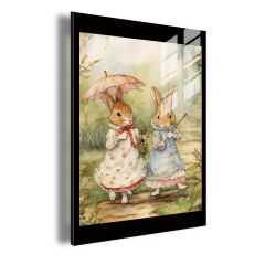 Rainy Day Rabbit Sisters Lighted Acrylic Wall Art DLF105