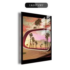 Retro Car Mirror Sunset Reflection LED Lighted Acrylic Wall Art DLPG017