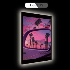 Retro Car Mirror Sunset Reflection LED Lighted Acrylic Wall Art DLPG017