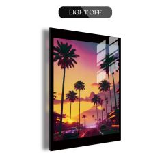 Tropical Retrowave Sunset & Palm Trees LED Acrylic Wall Art DLPG015