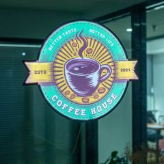 Vintage Style "Coffee House" Round LED Sign for Cafes & Bistros DLLS003