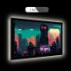 Abstract Cyberpunk Metropolis Teal & Orange Sunset City Wall Art DLP815