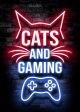 Cats and gaming neon sign for Gamer Room Decor