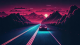 Retrowave Highway Drive Mountain Sunset Desktop Wallpaper DWPG018