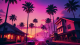 Pink Sunset Palm Trees Retro Mansion Desktop Wallpaper DWPG019