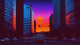 Urban Cyberpunk Street Traffic Sunset Desktop Wallpaper DWPG020