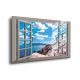 Fake Window View Santorini Ocean Lighted Acrylic Living Room Wall Art DLP219