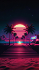 Retro Neon Beach Palm Trees Phone Wallpaper HD MWPG014