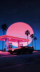 Synthwave Sports Car Ocean Drive Phone Wallpaper MWPG023