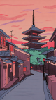 traditional-pagoda-sunset-aesthetic-mobile-wallpaper-mwpg030